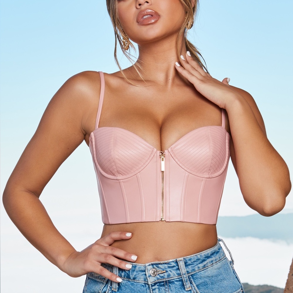 Oh Polly Dusty Pink Structured Corset Crop Top